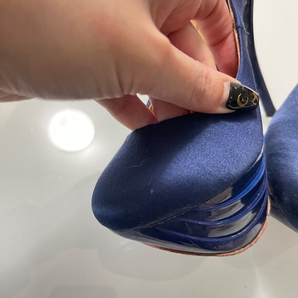 L.A.M.B. Gwen Stefani Womens Project Blue Satin Leather Platform Pump Heels 6.5 - Picture 9 of 12